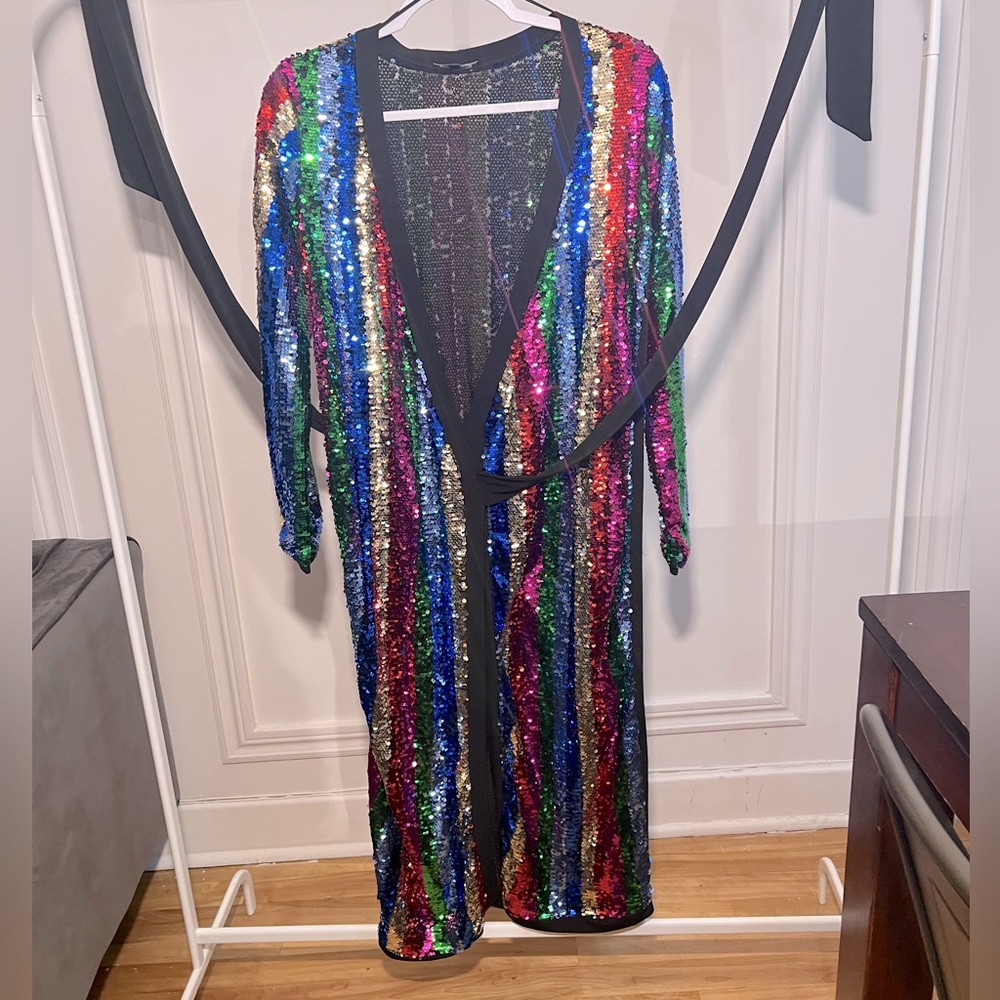 Fashion Nova Multicolor Sequin Long Sleeve Dress